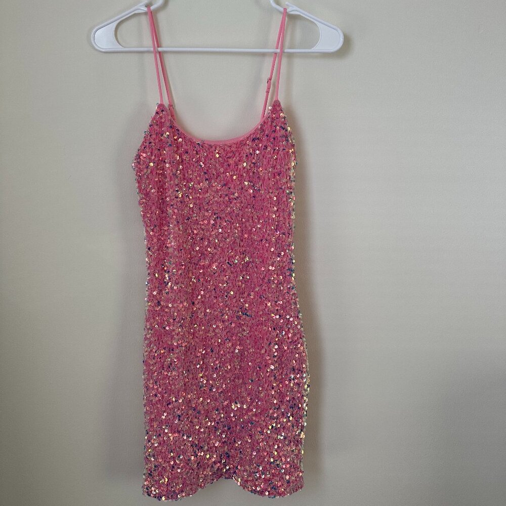 Lucy In The Sky Pink Sequin Bodycon Dress, Size Small